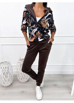 Czekoladowy Welurowy Komplet w Roślinny Wzór ze sklepu ModnaKiecka.pl w kategorii Dresy damskie - zdjęcie 188831432