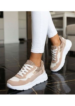 Wiązane sportowe buty damskie beżowe /D5-3 13920 T292/ ze sklepu Pantofelek24.pl w kategorii Buty sportowe damskie - zdjęcie 188831942