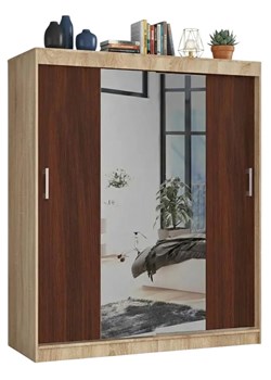 Przesuwna szafa z półkami i drążkiem dąb sonoma + wenge R7-A87 ze sklepu Edinos.pl w kategorii Szafy - zdjęcie 188832431