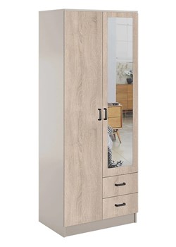 Skandynawska szafa uchylna z lustrem kaszmir + dąb sonoma - Larimox ze sklepu Edinos.pl w kategorii Szafy - zdjęcie 188834043