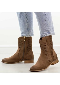 Beżowe ażurowe zamszowe botki damskie Potocki 12455 ze sklepu suzana.pl w kategorii Botki - zdjęcie 188836880