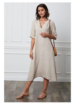 Fleur de Lin Lniana sukienka "Granel" w kolorze beżowym ze sklepu Limango Polska w kategorii Sukienki - zdjęcie 188850083