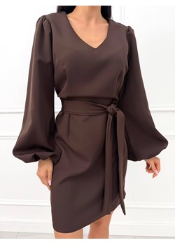 Czekoladowa Sukienka z Bufiastymi Rękawami ze sklepu ModnaKiecka.pl w kategorii Sukienki - zdjęcie 188851551