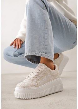 Beżowe Sneakersy na Platformie z Cholewką z Koronką i Brokatem Chada ze sklepu renee.pl w kategorii Buty sportowe damskie - zdjęcie 188854102