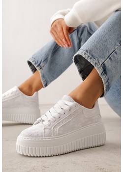 Białe Sneakersy na Platformie z Cholewką z Koronką i Brokatem Chada ze sklepu renee.pl w kategorii Buty sportowe damskie - zdjęcie 188854111