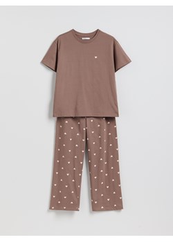Reserved - Dwuczęściowa piżama w serca - brązowy ze sklepu Reserved w kategorii Piżamy damskie - zdjęcie 188854444