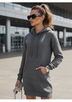 Bluza damska długa z kapturem oversize TIMMY ciemnoszara Dstreet EY1938 ze sklepu DSTREET.PL w kategorii Sukienki - zdjęcie 188854471