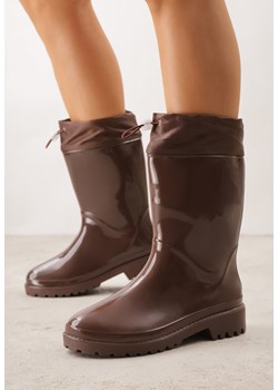 Brązowe Lakierowane Kalosze ze Ściąganą Cholewką Fevaselle ze sklepu born2be.pl w kategorii Kalosze damskie - zdjęcie 188856894