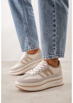 Beżowe Sneakersy na Grubej Podeszwie Ozdobione Geometrycznym Wzorem Asoastis ze sklepu born2be.pl w kategorii Buty sportowe damskie - zdjęcie 188856912