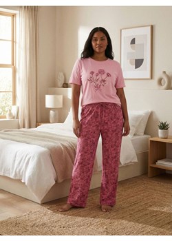 Sinsay - Bawełniana piżama dwuczęściowa z motywem kwiatowym - różowy ze sklepu Sinsay w kategorii Piżamy damskie - zdjęcie 188857360