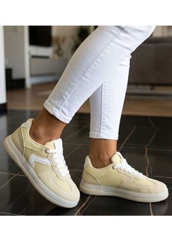 Wiązane snekaersy damskie żółte pastelowe /E1-1 18825 G455/ ze sklepu Pantofelek24.pl w kategorii Buty sportowe damskie - zdjęcie 188860372