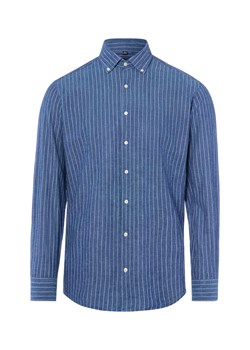 Nils Sundström Męska koszula casual z zawartością lnu Mężczyźni Modern Fit Bawełna granatowy w paski ze sklepu vangraaf w kategorii Koszule męskie - zdjęcie 188870921