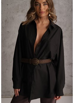 Czarna Bawełniano-Wiskozowa Koszula o Długim Kroju Oversize z Paskiem Tethys ze sklepu renee.pl w kategorii Koszule damskie - zdjęcie 188871853