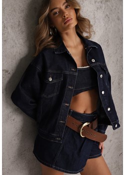 Granatowa Oversizowa Kurtka Jeansowa z Bawełną Vimaloras ze sklepu renee.pl w kategorii Kurtki damskie - zdjęcie 188871913