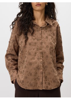 Reserved - Bawełniana koszula z haftowaniem - brązowy ze sklepu Reserved w kategorii Bluzki damskie - zdjęcie 188871990