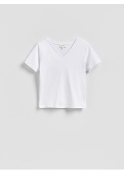 Reserved - Gładki t-shirt - biały ze sklepu Reserved w kategorii Bluzki damskie - zdjęcie 188872122