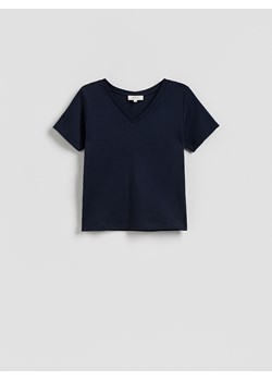 Reserved - Gładki t-shirt - granatowy ze sklepu Reserved w kategorii Bluzki damskie - zdjęcie 188872124