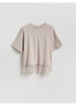 Reserved - T-shirt z koronką - beżowy ze sklepu Reserved w kategorii Bluzki damskie - zdjęcie 188872290