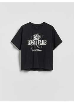 Reserved - T-shirt z metalicznym nadrukiem - czarny ze sklepu Reserved w kategorii Bluzki dziewczęce - zdjęcie 188872331