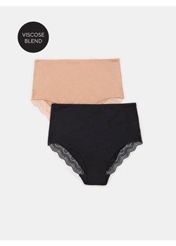 Sinsay - Wiskozowe majtki hipster high waist 2 pack - beżowy ze sklepu Sinsay w kategorii Majtki damskie - zdjęcie 188874534