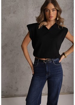Czarna Sweterkowa Bluzka z Wiskozy z Kołnierzykiem i Usztywnioną Linią Ramion Helite ze sklepu renee.pl w kategorii Bluzki damskie - zdjęcie 188885311