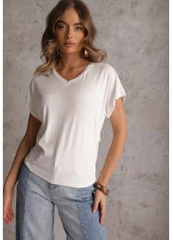 Biały Wiskozowy T-shirt z Dekoltem V Eupharis ze sklepu renee.pl w kategorii Bluzki damskie - zdjęcie 188885323