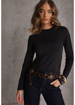 Czarna Dopasowana Bluzka Typu Longsleeve z Bawełną Moanti ze sklepu renee.pl w kategorii Bluzki damskie - zdjęcie 188885371