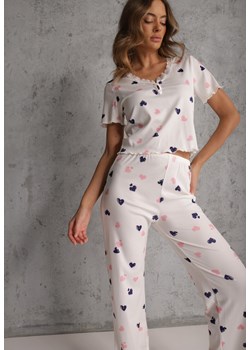 Biały Elastyczny Komplet Piżamowy w Serduszka Spodnie i Top Isle ze sklepu renee.pl w kategorii Piżamy damskie - zdjęcie 188885373