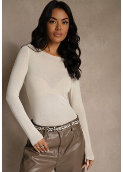 Beżowy Bluzka Longsleeve z Wiskozy i Kaszmiru Unelle ze sklepu renee.pl w kategorii Bluzki damskie - zdjęcie 188887063