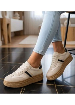 Beżowe buty sportowe na platformie /C6-1 18809 W277/ ze sklepu Pantofelek24.pl w kategorii Buty sportowe damskie - zdjęcie 188887772