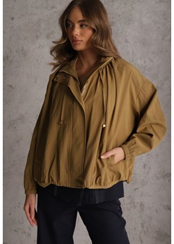 Zielona Oversizowa Kurtka Przejściowa o Kroju Bombki z Bawełny i Wiskozy Birana ze sklepu renee.pl w kategorii Kurtki damskie - zdjęcie 188889700