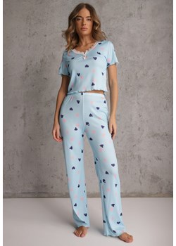 Niebieski Elastyczny Komplet Piżamowy w Serduszka Spodnie i Top Isle ze sklepu renee.pl w kategorii Piżamy damskie - zdjęcie 188889702