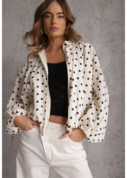 Jasnobeżowa Nietoperzowa Bluza z Wiskozą w Kropki z Kołnierzykiem Meze ze sklepu renee.pl w kategorii Bluzy damskie - zdjęcie 188889721