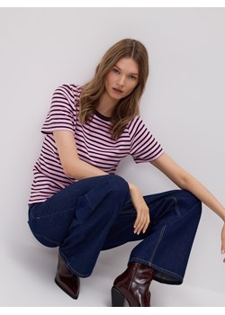 Reserved - T-shirt z bawełny merceryzowanej - ciemnofioletowy ze sklepu Reserved w kategorii Bluzki damskie - zdjęcie 188893363