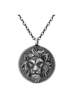 Naszyjnik męski szary antyczny z medalionem lwa na łańcuszku stal szlachetna ze sklepu manoki.pl w kategorii Naszyjniki męskie - zdjęcie 188895543