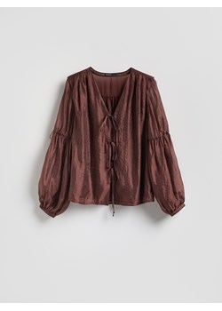 Reserved - Bluzka z ozdobnym wiązaniem - brązowy ze sklepu Reserved w kategorii Bluzki damskie - zdjęcie 188895713