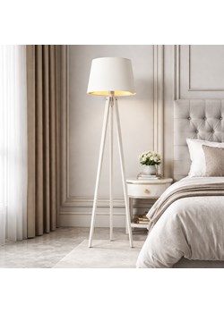 Biała lampa stojąca drewniana do salonu CURACAO GOLD designerska lampa drewniana stojąca ze sklepu Lysne w kategorii Lampy podłogowe - zdjęcie 188895963