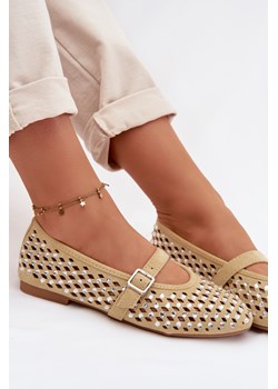 Damskie Baleriny Ażurowe Z Paskiem I Cyrkoniami Żółte Wilvessa ze sklepu ZAZOO w kategorii Balerinki - zdjęcie 188896121