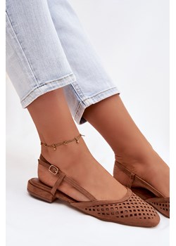 Eko Zamszowe Ażurowe Baleriny Camel Farivelle ze sklepu ZAZOO w kategorii Balerinki - zdjęcie 188896191