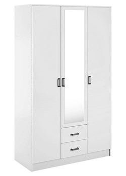 Biała trzydrzwiowa szafa z lustrem i szufladami - Montixa ze sklepu Edinos.pl w kategorii Szafy - zdjęcie 188901550