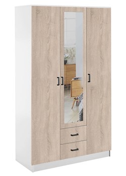 Szafa trzydrzwiowa biały + dąb sonoma - Montixa ze sklepu Edinos.pl w kategorii Szafy - zdjęcie 188901564