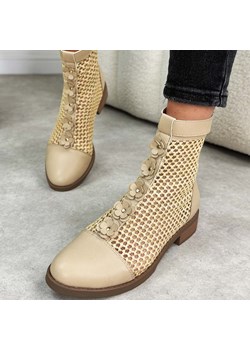 Beżowe wiosenne ażurowe botki damskie Jezzi Asa62-130 ze sklepu suzana.pl w kategorii Botki - zdjęcie 188904901