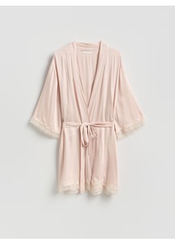 Reserved - Szlafrok z koronką - kremowy ze sklepu Reserved w kategorii Szlafroki damskie - zdjęcie 188906563