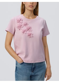 Reserved - T-shirt z kwiatową aplikacją - pastelowy róż ze sklepu Reserved w kategorii Bluzki damskie - zdjęcie 188906712