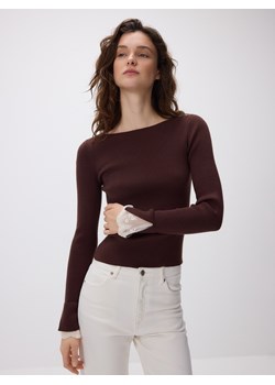 Reserved - Bluzka z ozdobną wstawką - ciemnobrązowy ze sklepu Reserved w kategorii Bluzki damskie - zdjęcie 188907161