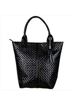 Czarna torba worek skóra naturalna pikowana borse in pelle ze sklepu melon.pl w kategorii Torby Shopper bag - zdjęcie 188914443
