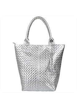 Srebrna torba worek skóra naturalna pikowana borse in pelle ze sklepu melon.pl w kategorii Torby Shopper bag - zdjęcie 188914554