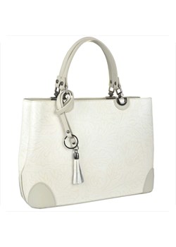 Skórzana torebka shopper beżowa tłoczone kwiaty ze sklepu melon.pl w kategorii Torby Shopper bag - zdjęcie 188915011