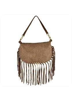 Włoska listonoszka z frędzlami skóra naturalna zamszowa brąz taupe ze sklepu melon.pl w kategorii Listonoszki - zdjęcie 188915634