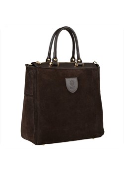 Elegancka skórzana torebka kuferek brąz czekolada zamsz ze sklepu melon.pl w kategorii Kuferki - zdjęcie 188915640